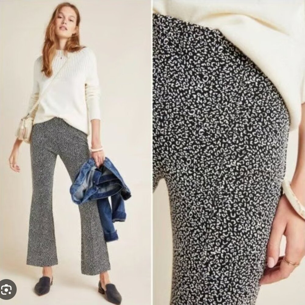 Anthropologie Women's Essential Crop Flare Black and White Leopard Print Trouser